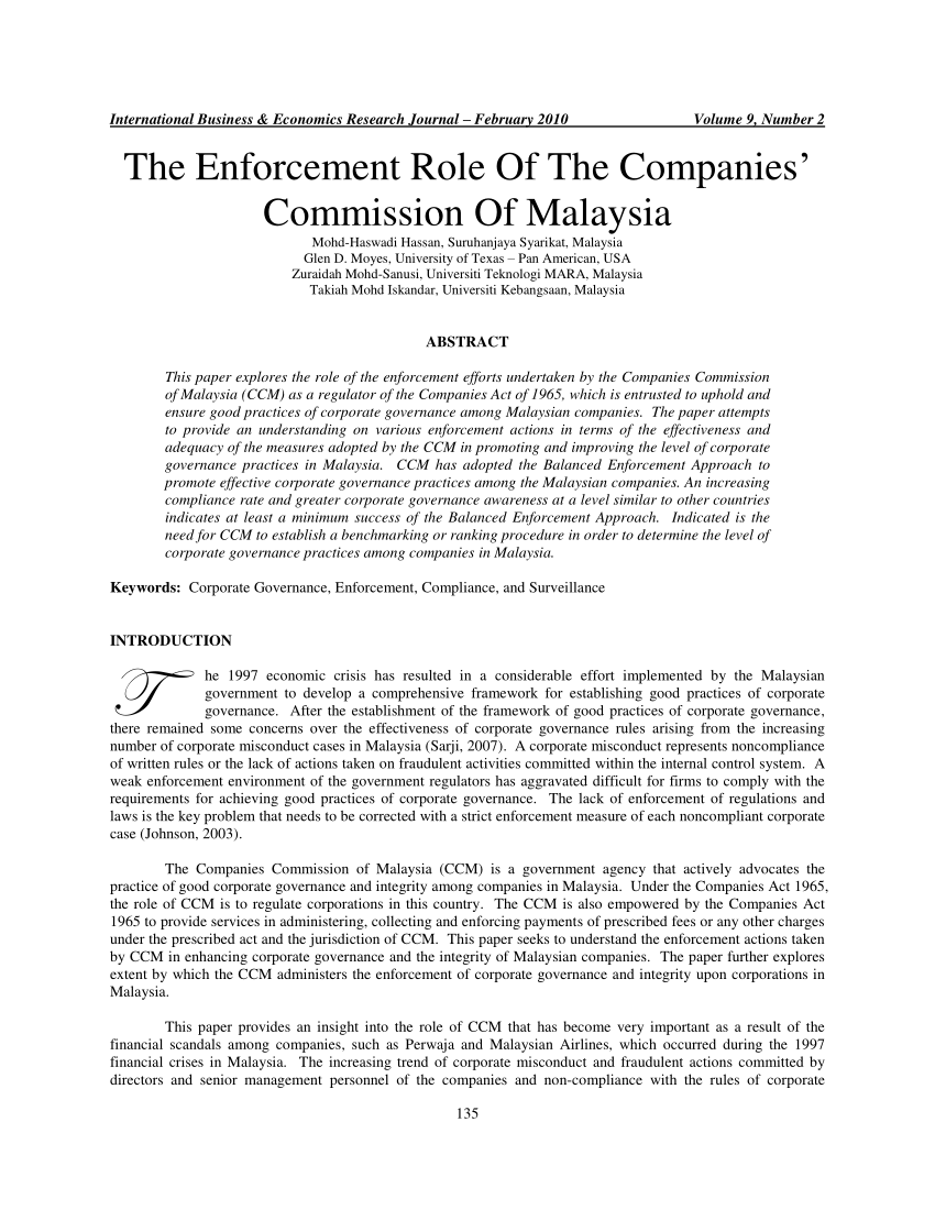 Pdf The Enforcement Role Of The Companies Commission Of Malaysia