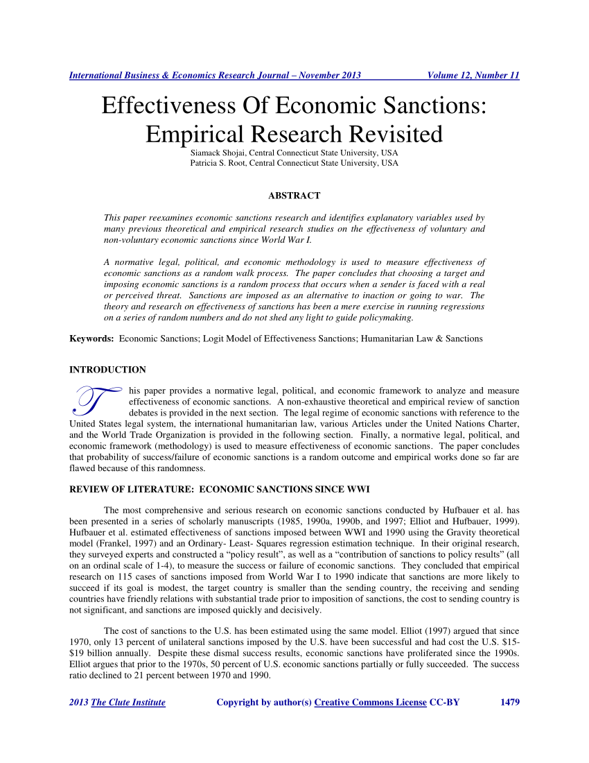 Pdf Effectiveness Of Economic Sanctions Empirical Research Revisited 2171