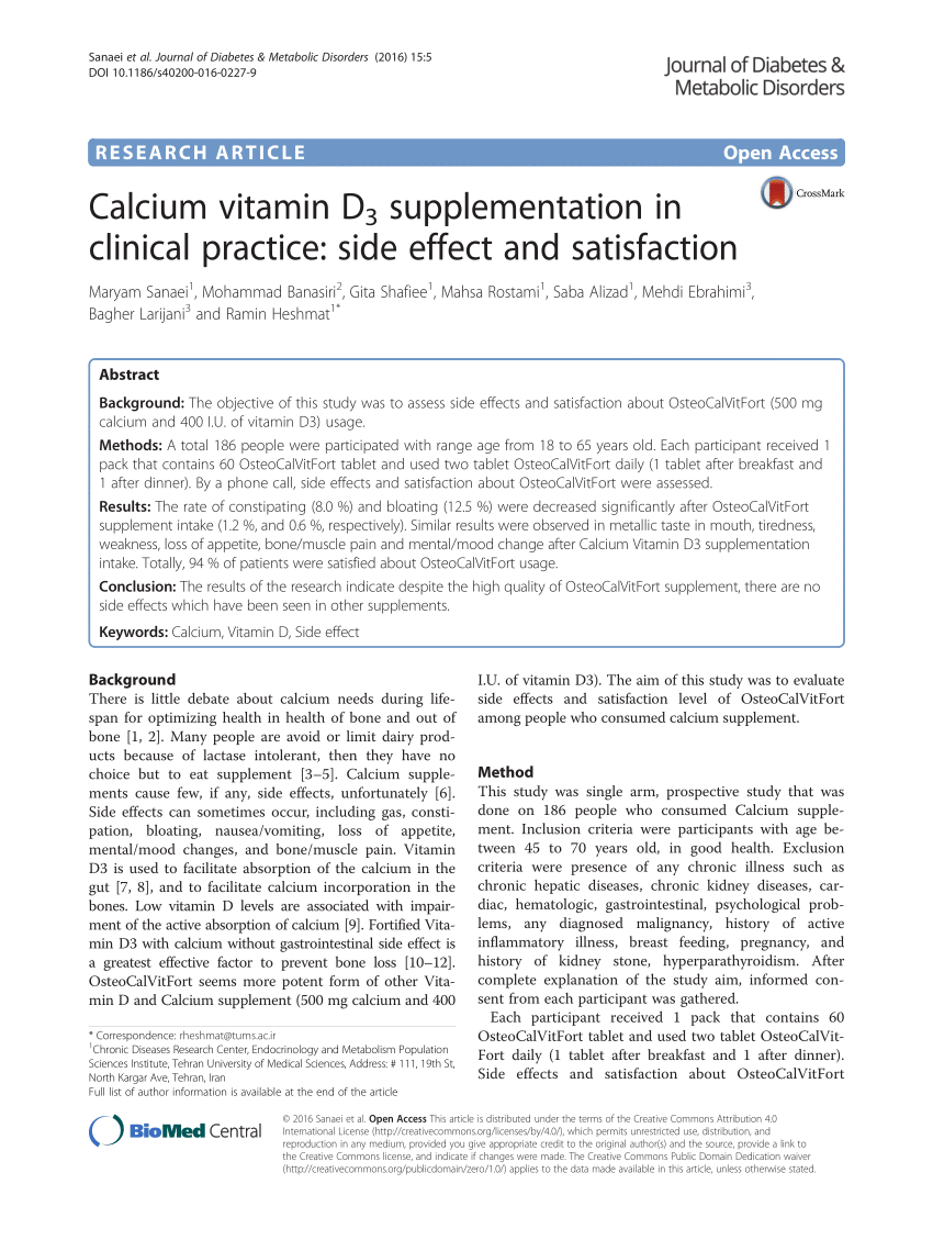 Pdf Calcium Vitamin D3 Supplementation In Clinical Practice