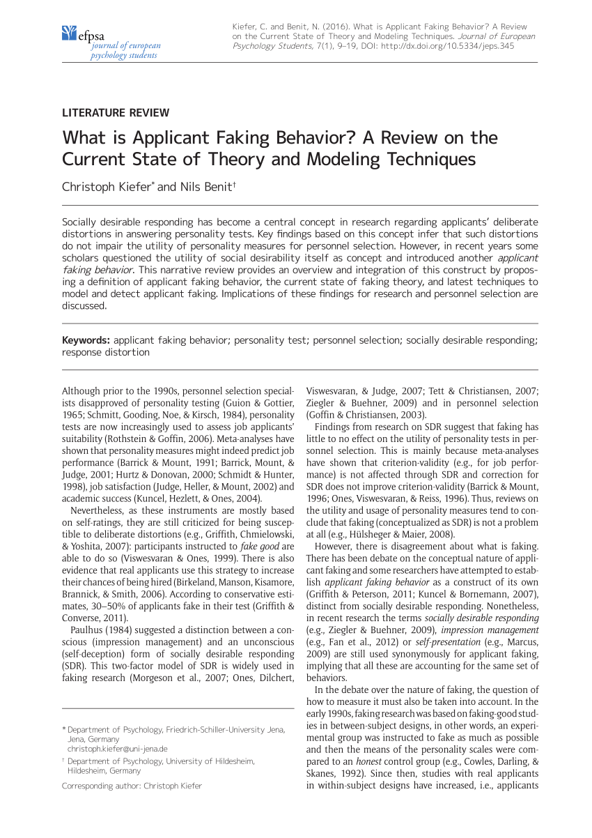 Pdf What Is Applicant Faking Behavior A Review On The Current State Of Theory And Modeling Techniques