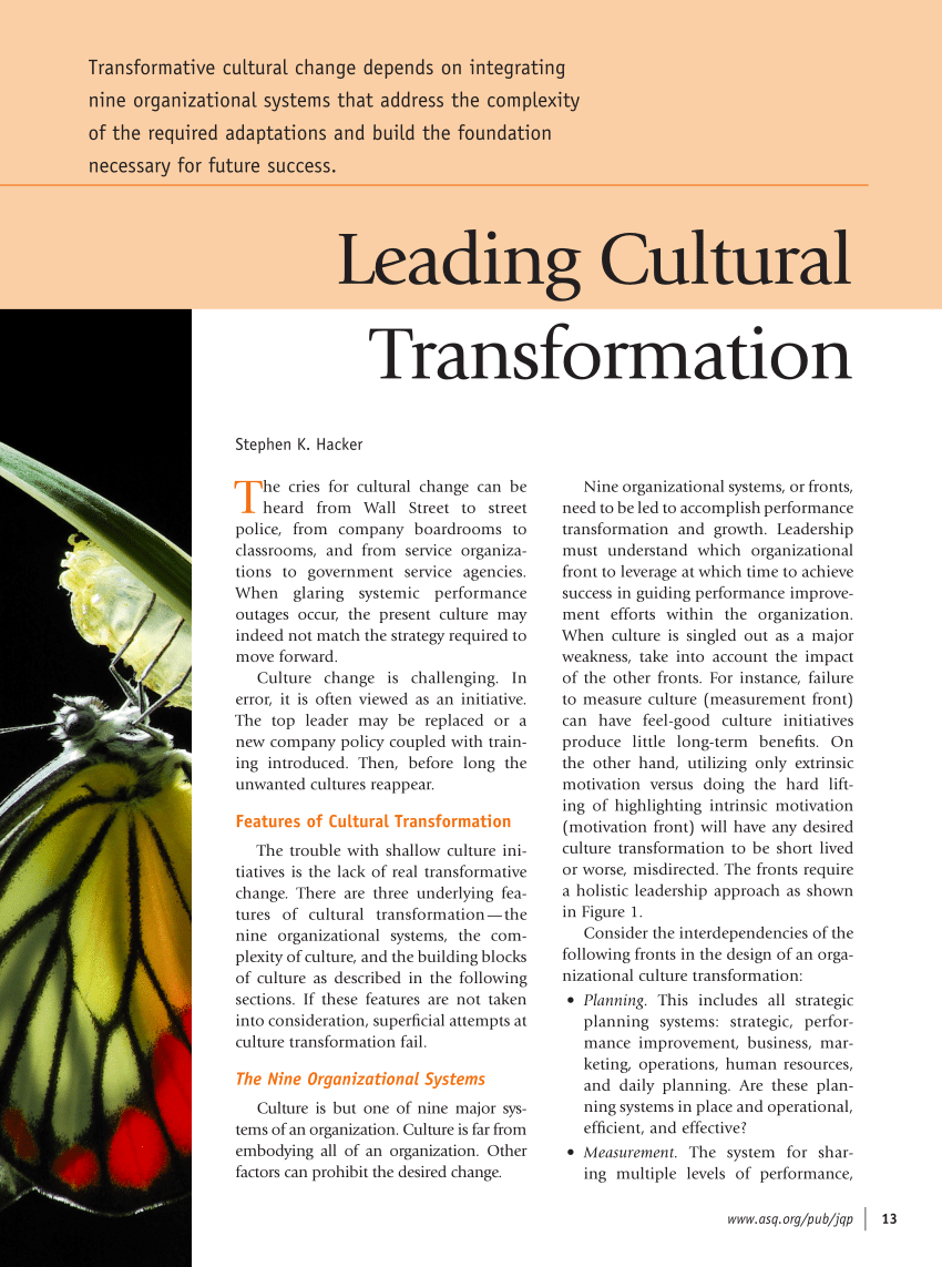 cultural transformation essay