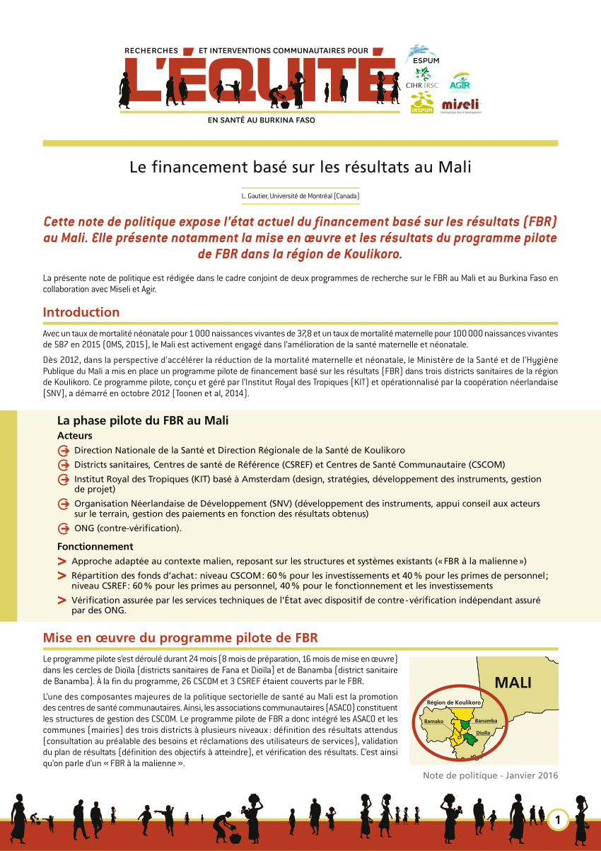 (PDF) Le financement basé sur les résultats au Mali