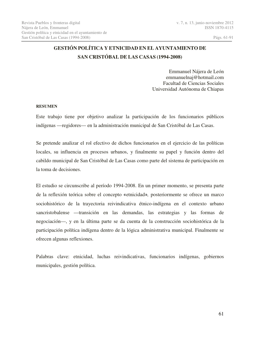 PDF) Gestión política y etnicidad en el ayuntamiento de San Cristóbal de  Las Casas