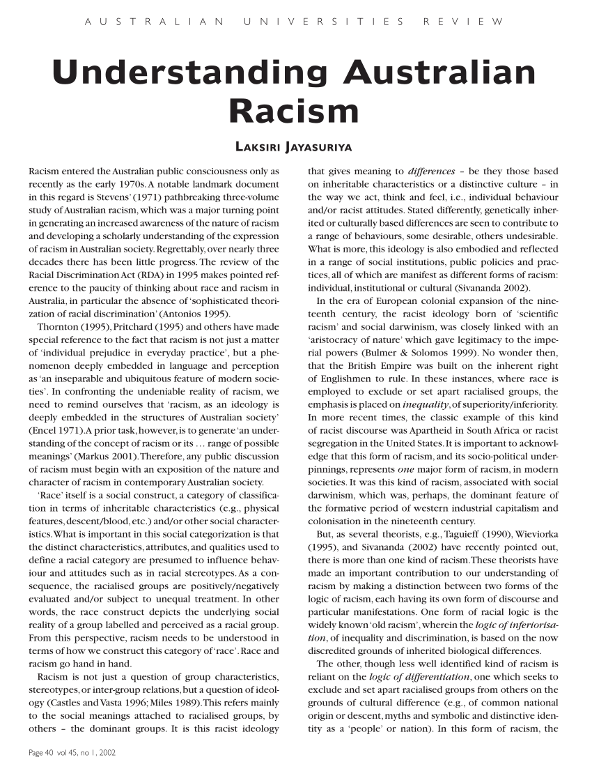 essay about racism in australia