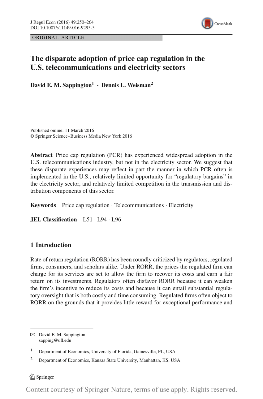 The disparate adoption of price cap regulation in the U.S