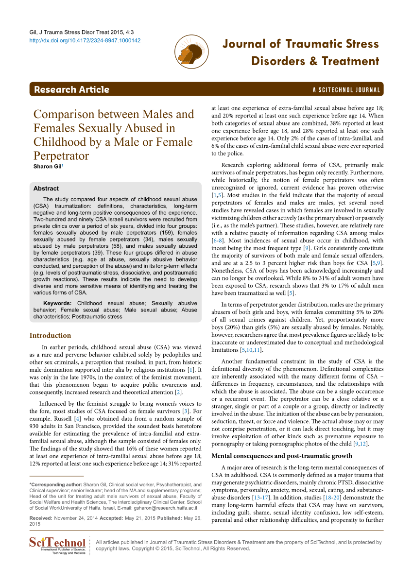 PDF) Comparison between Males and Females Sexually Abused in Childhood by a  Male or Female Perpetrator