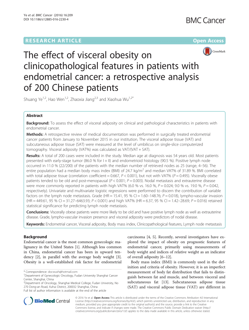PDF) The effect of visceral obesity on clinicopathological 