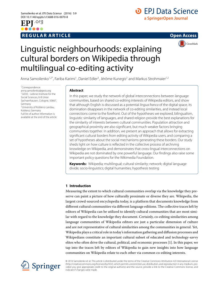 PDF) Linguistic neighbourhoods: explaining cultural borders on