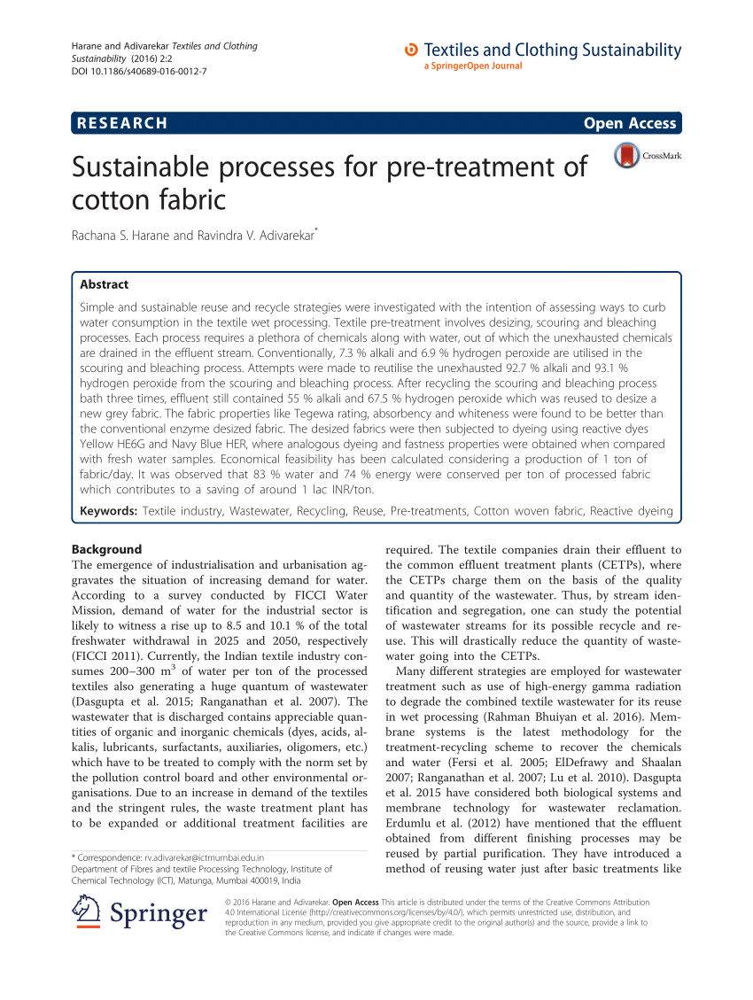 PDF) Sustainable processes for pre-treatment of cotton fabric