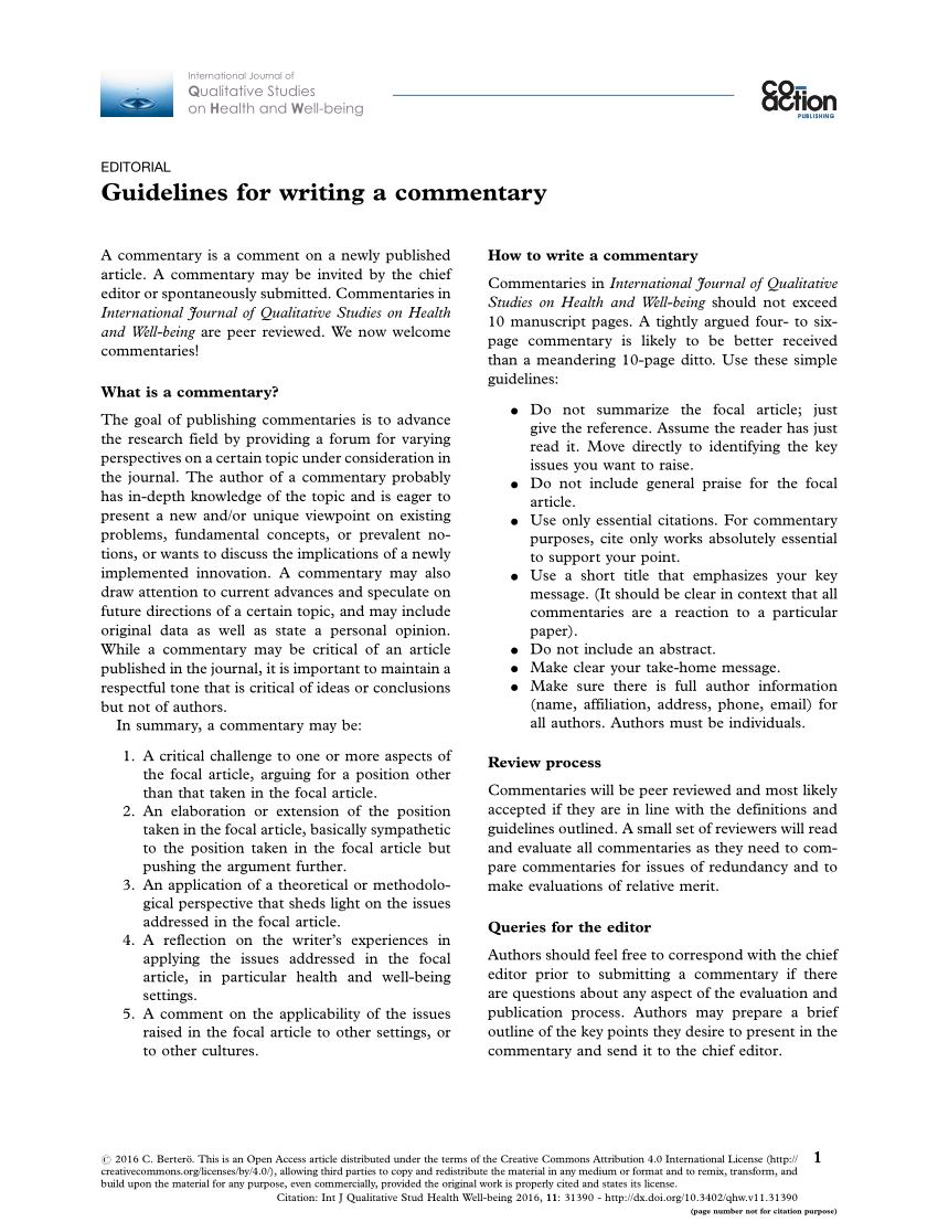PDF) Guidelines for writing a commentary