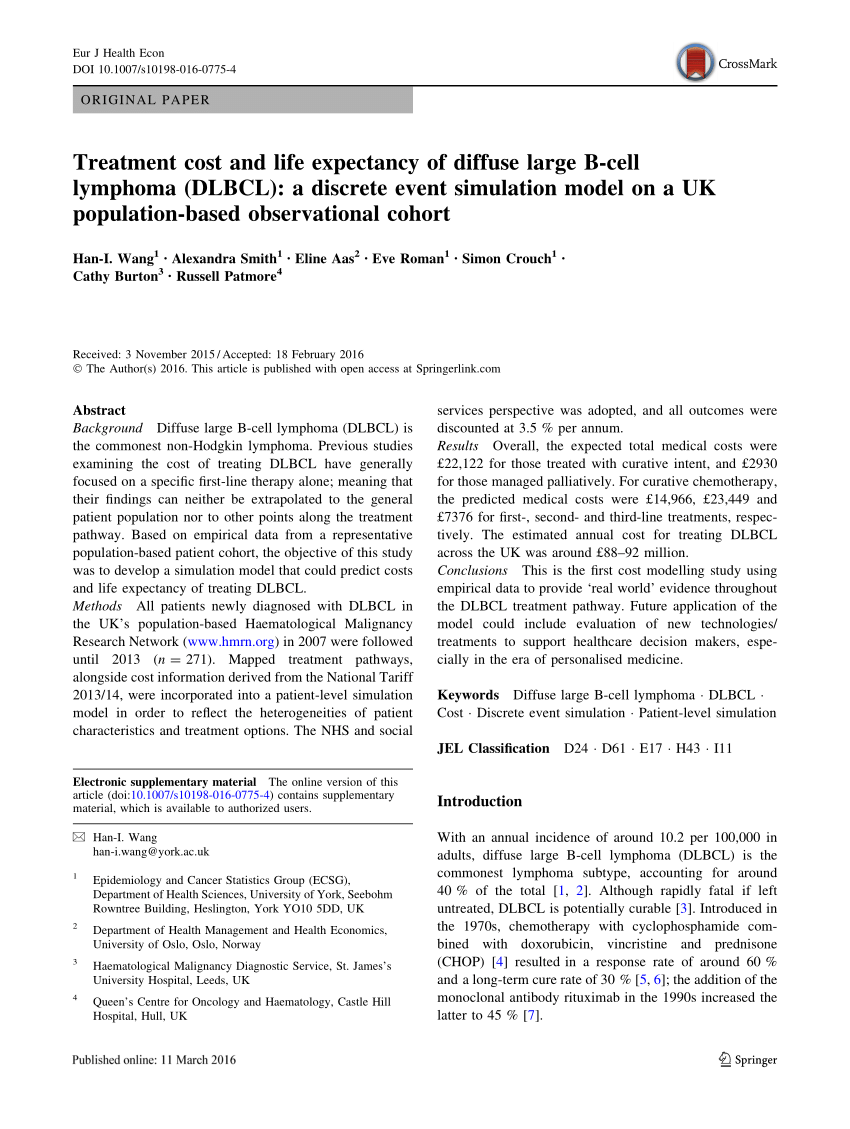 (PDF) Treatment cost and life expectancy of diffuse large