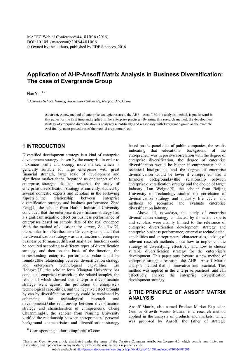 ansoff matrix analysis example