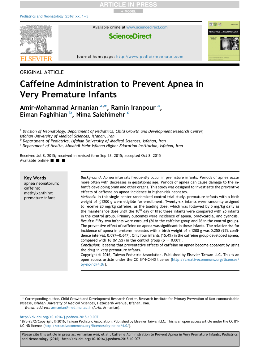 (PDF) Caffeine Administration to Prevent Apnea in Very Premature Infants