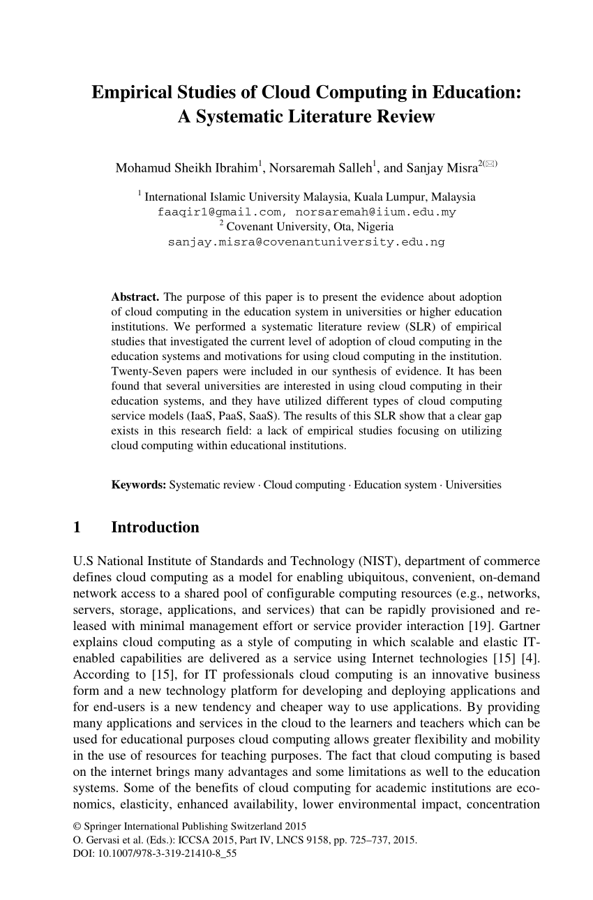 Gemaakt van enkel en alleen Bekentenis PDF) Empirical Studies of Cloud Computing in Education: A Systematic  Literature Review