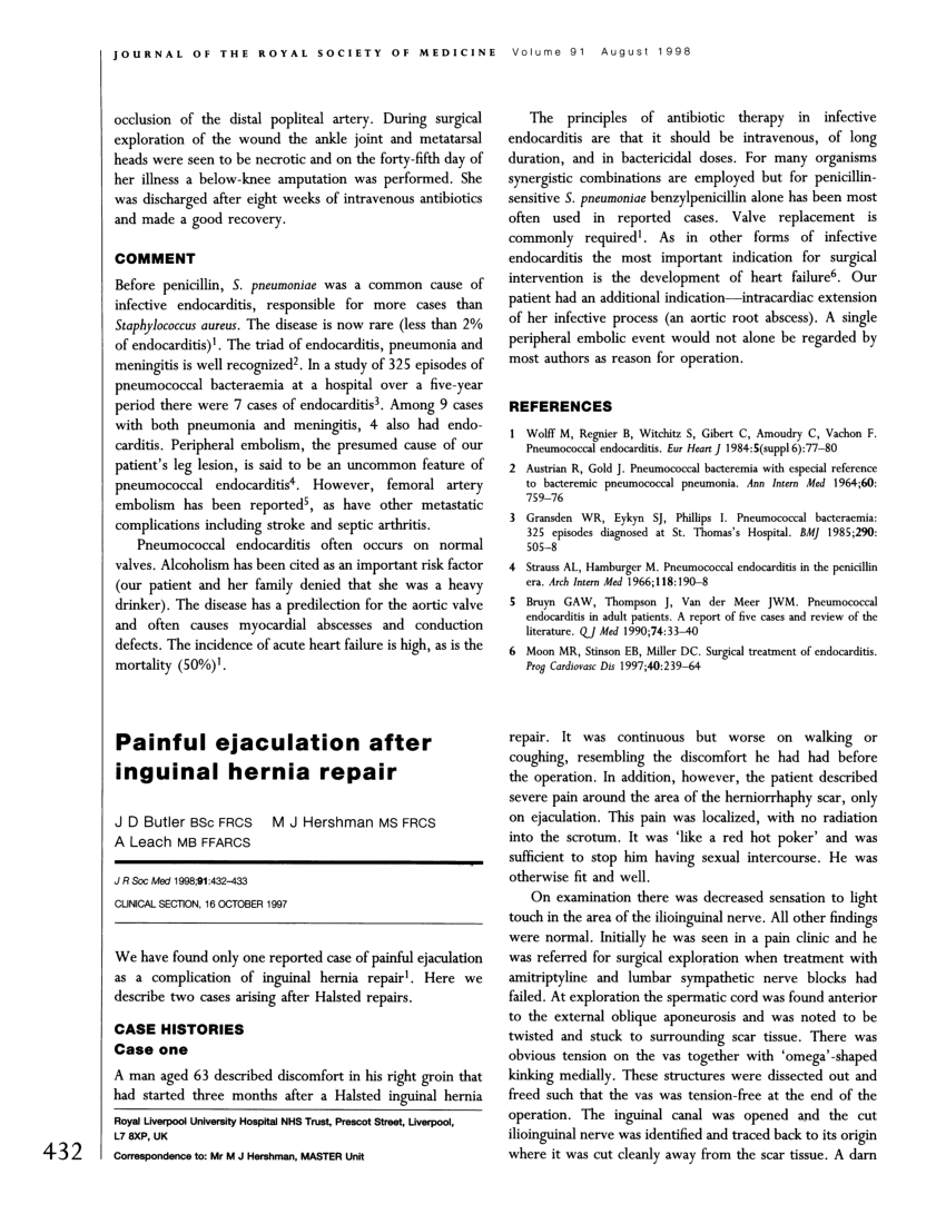 PDF Painful ejaculation after inguinal hernia repair