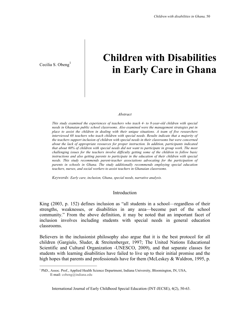 PDF) Children with Disabilities in Early Care in Ghana