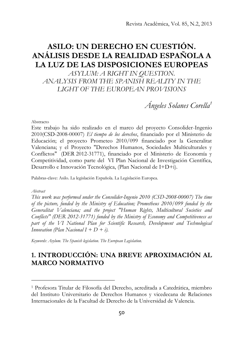 PDF) ASILO: UN DERECHO EN CUESTIÓN. ANÁLISIS DESDE LA REALIDAD ESPAÑOLA A  LA LUZ DE LAS DISPOSICIONES EUROPEAS