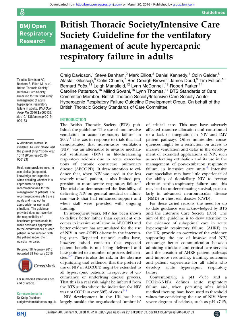 Pdf British Thoracic Society Intensive Care Society Guideline For