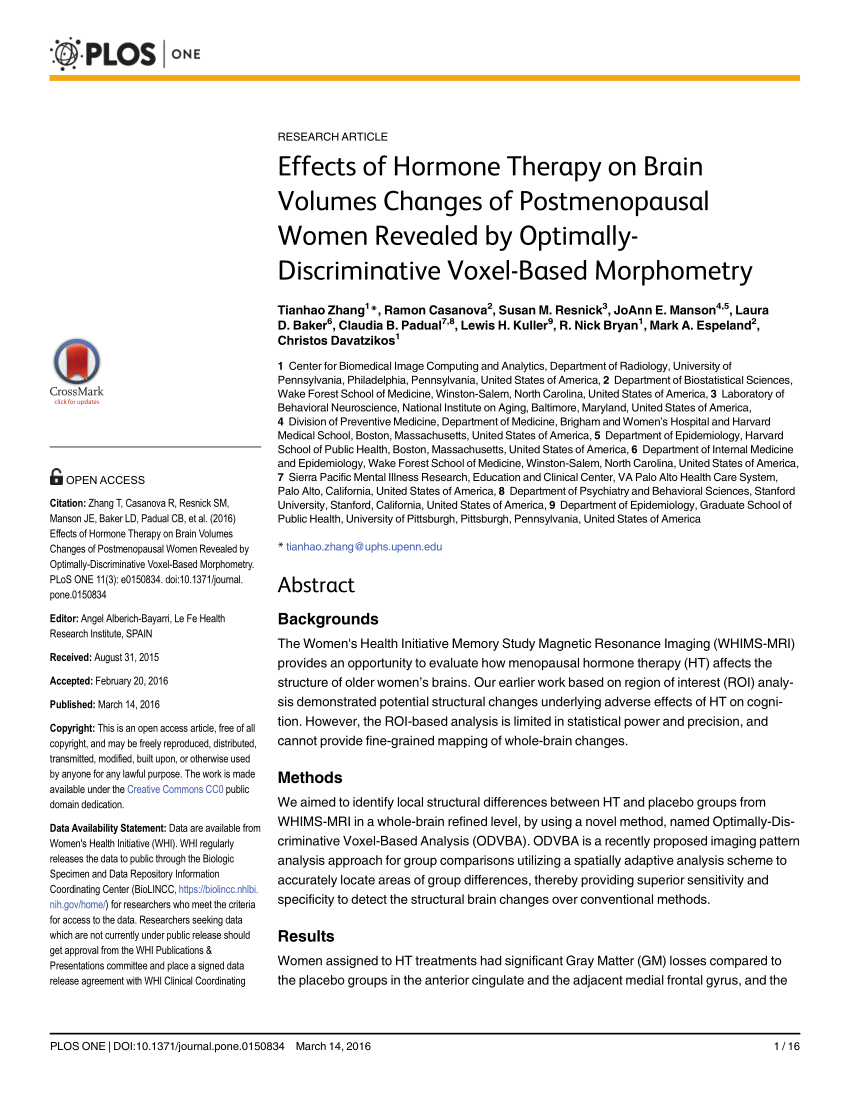 Pdf Effects Of Hormone Therapy On Brain Volumes Changes Of