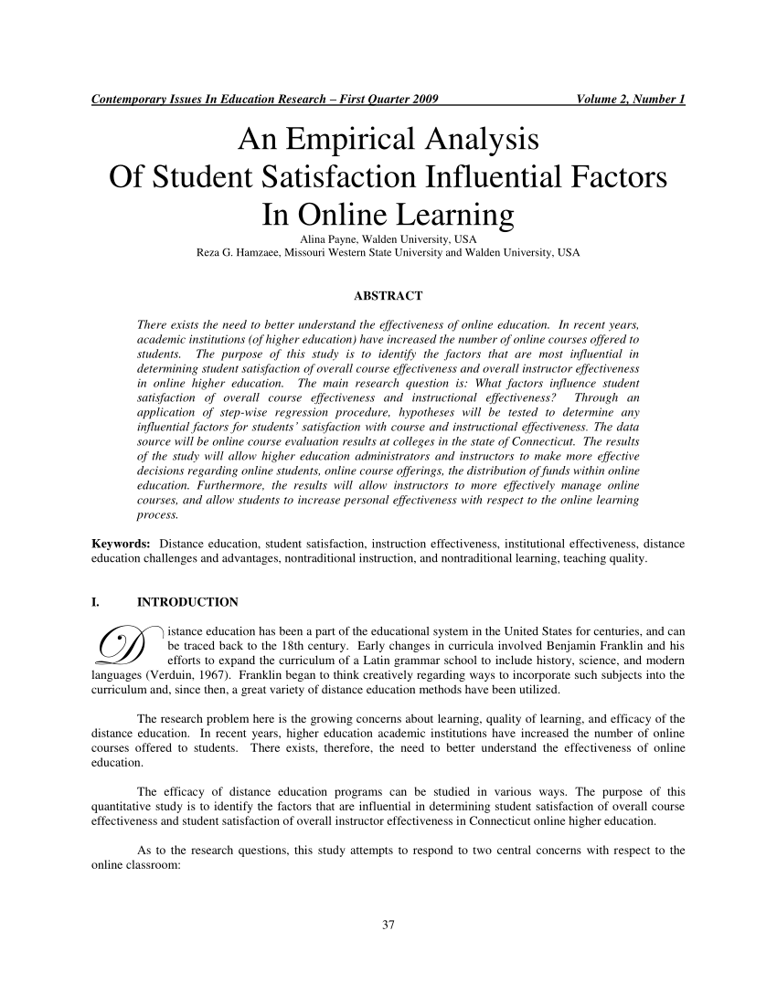 Pdf An Empirical Analysis Of Student Satisfaction Influential