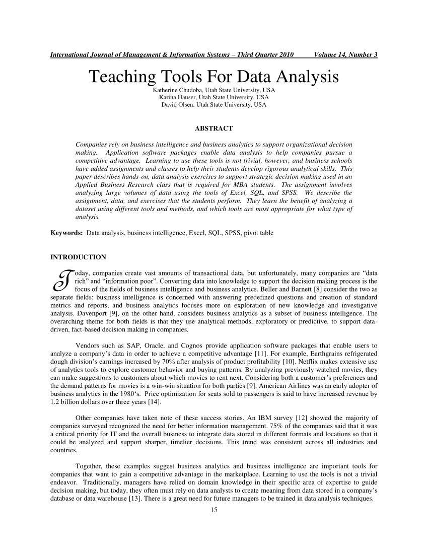 tools for data analysis example
