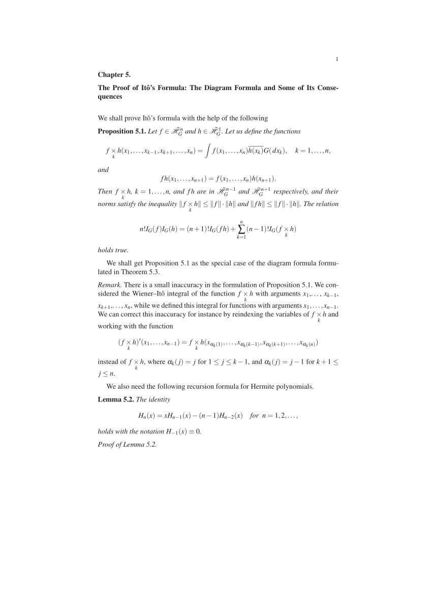 Pdf The Proof Of Ito S Formula The Diagram Formula And Some Of Its Consequences