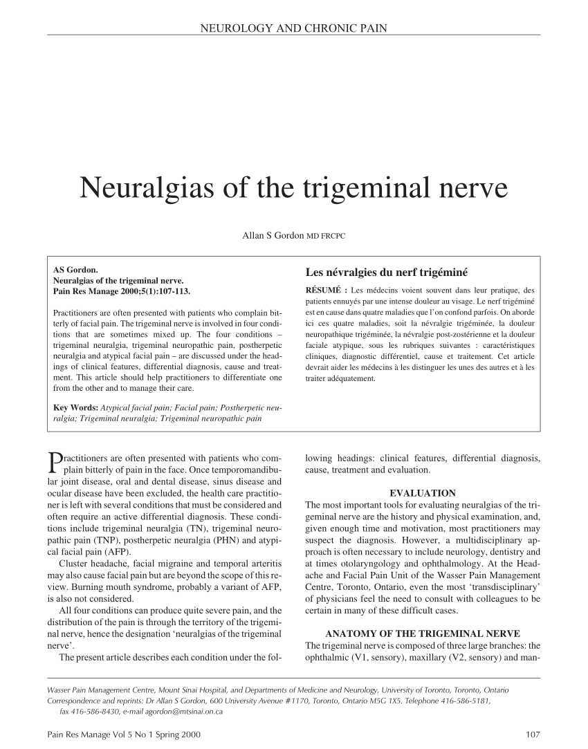Pdf Neuralgias Of The Trigeminal Nerve