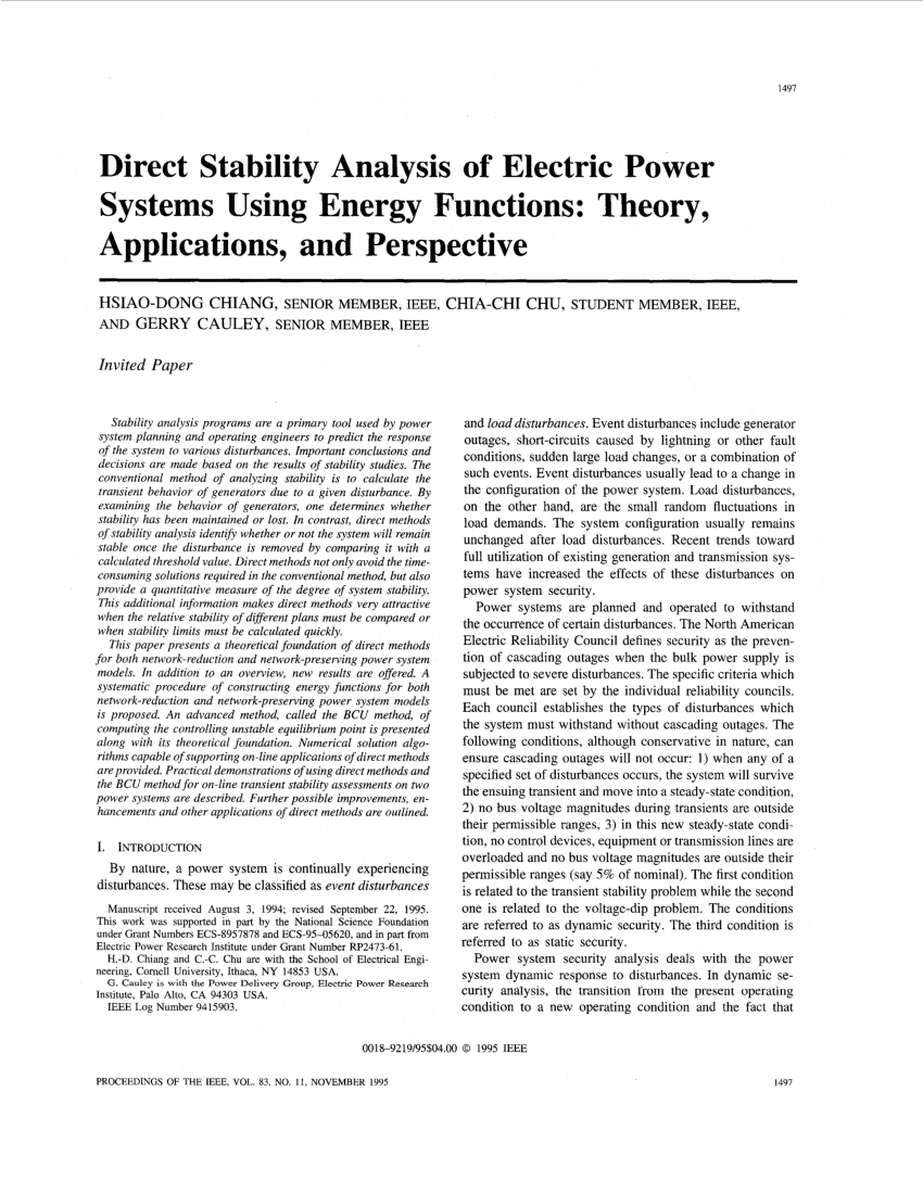 PDF) Direct stability analysis of electric power systems using