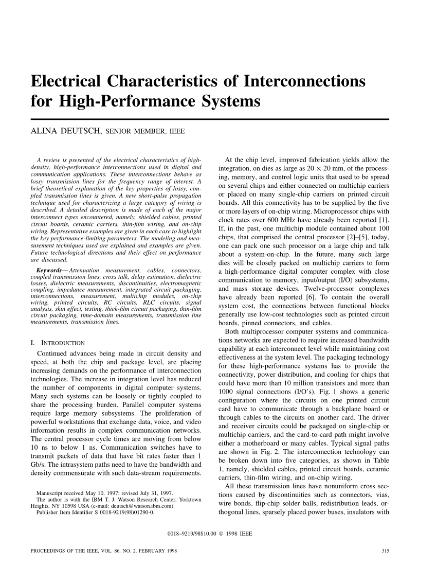 Pdf Electrical Characteristics Of Interconnections For High Performance Systems 
