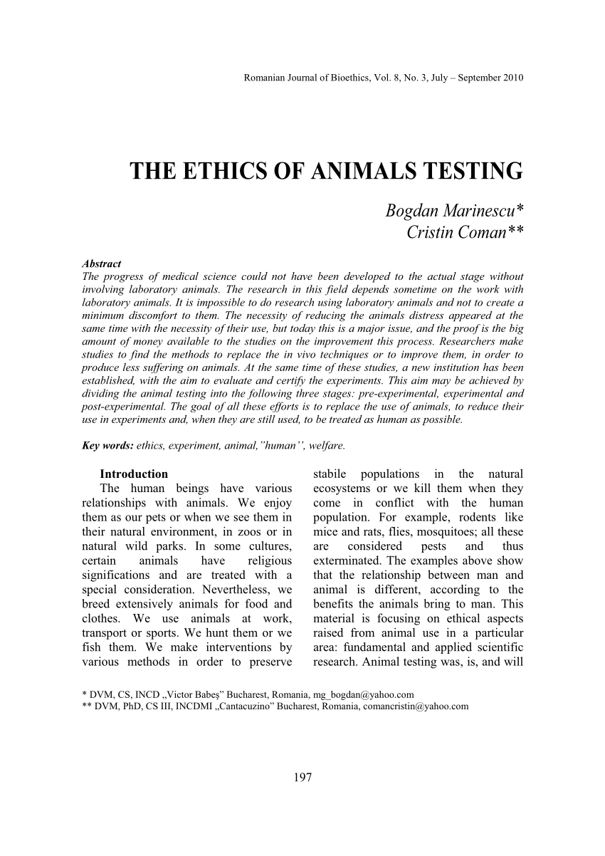 PDF) The ethics of animals testing