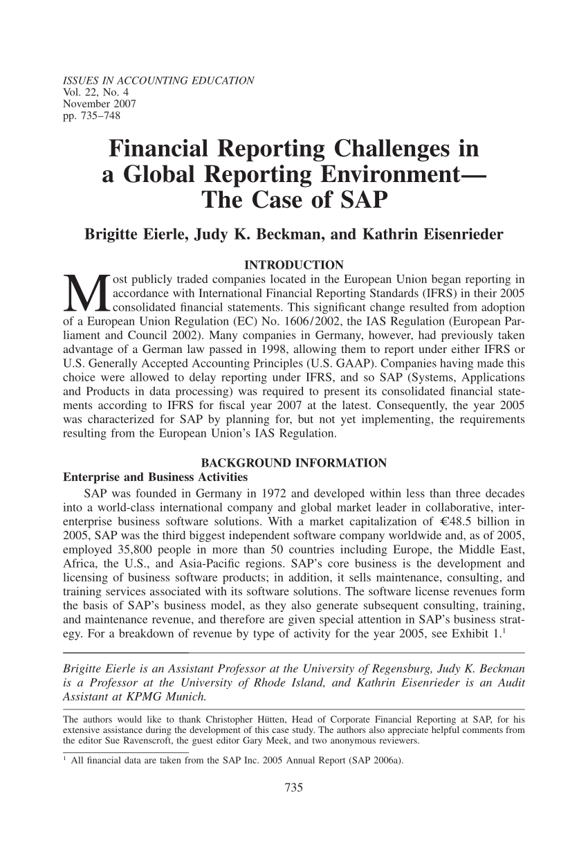 Pdf Financial Reporting Challenges In A Global Reporting Environment The Case Of Sap