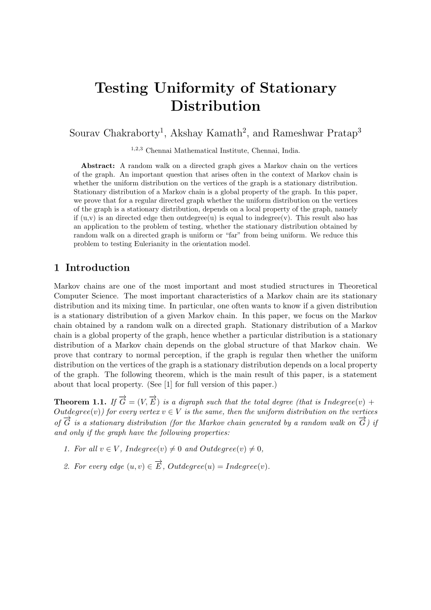 Pdf Testing Whether The Uniform Distribution Is A Stationary Distribution