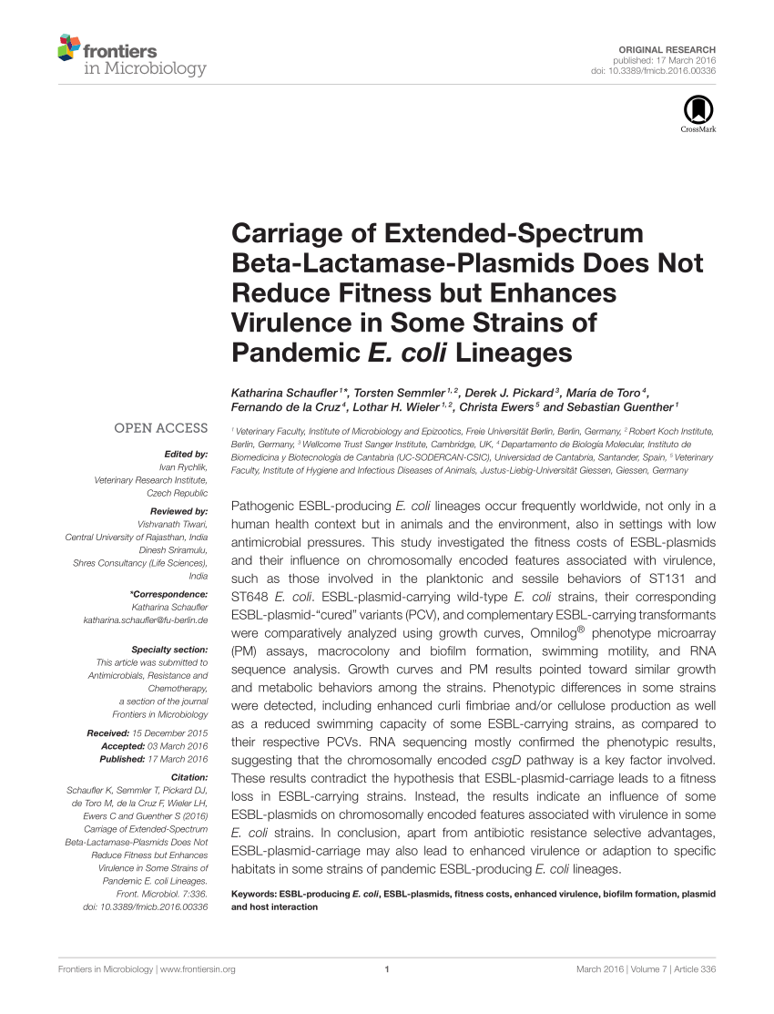 PDF) Carriage of Extended-Spectrum Beta-Lactamase-Plasmids Does ...