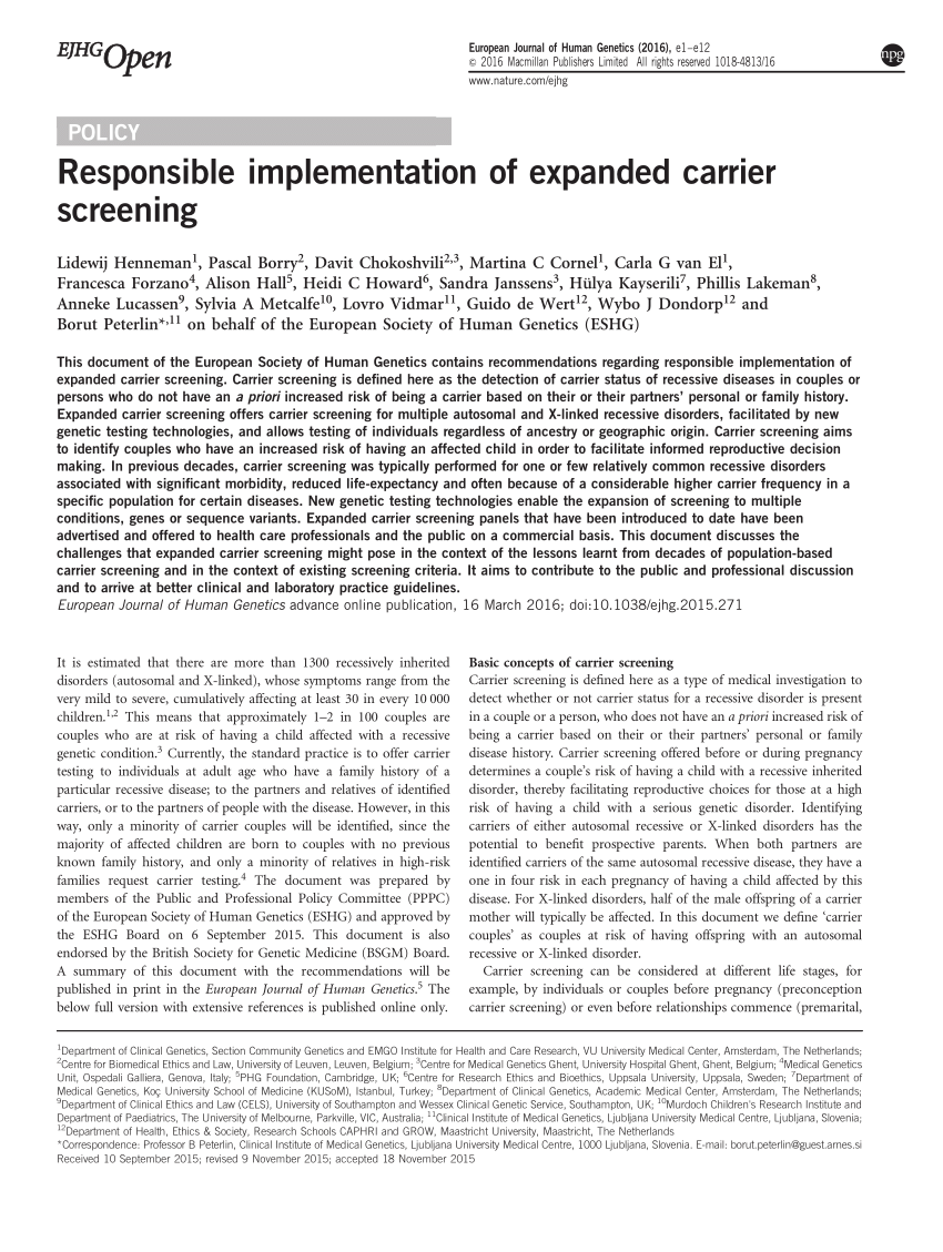 PDF) Responsible implementation of expanded screening carrier