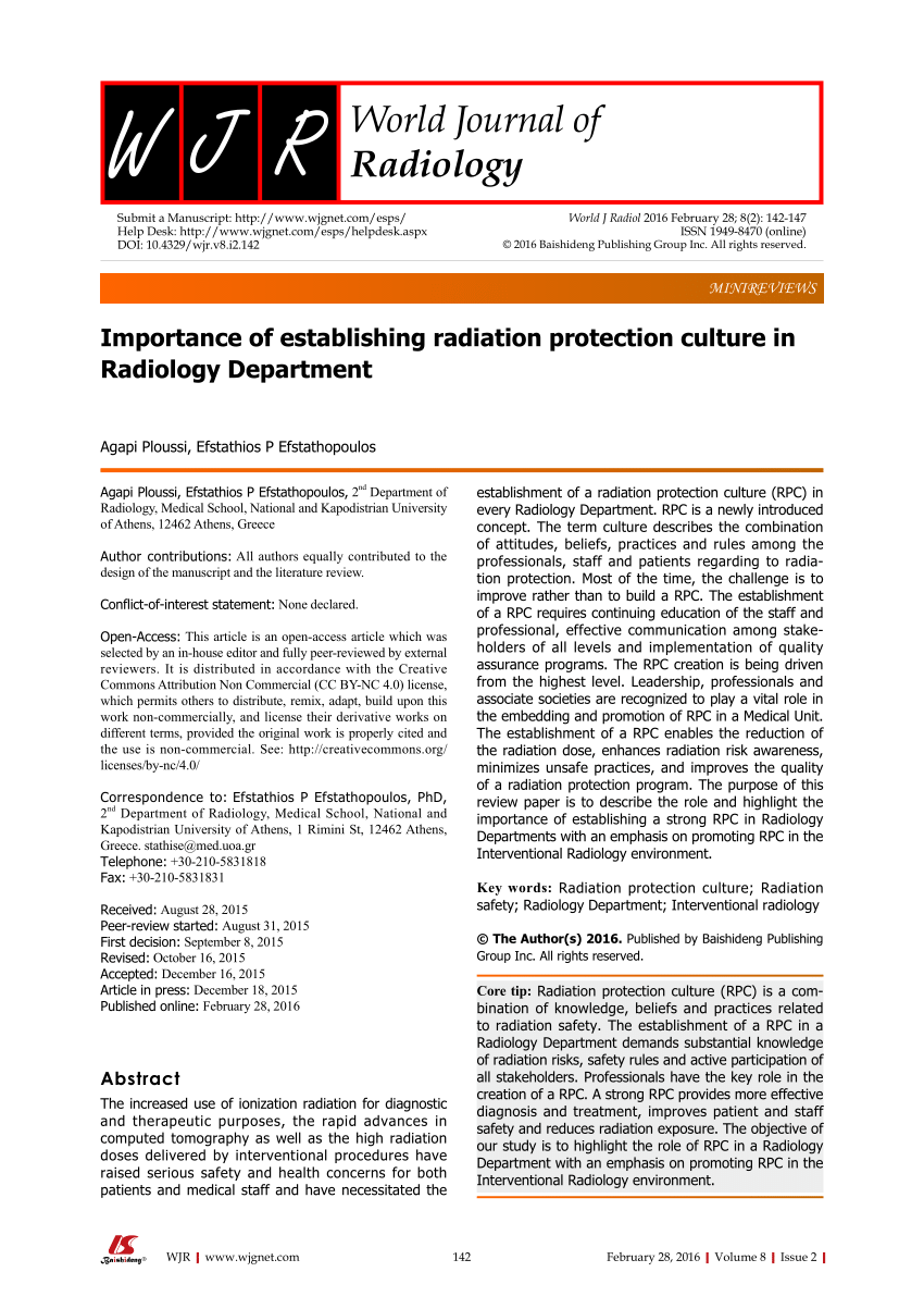 Pdf Importance Of Establishing Radiation Protection Culture In Radiology Department
