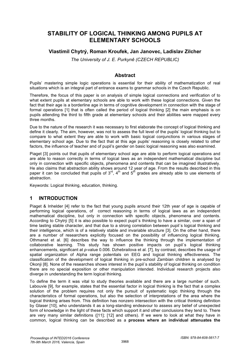 PDF Stability of Logical Thinking among Pupils at Elementary Schools