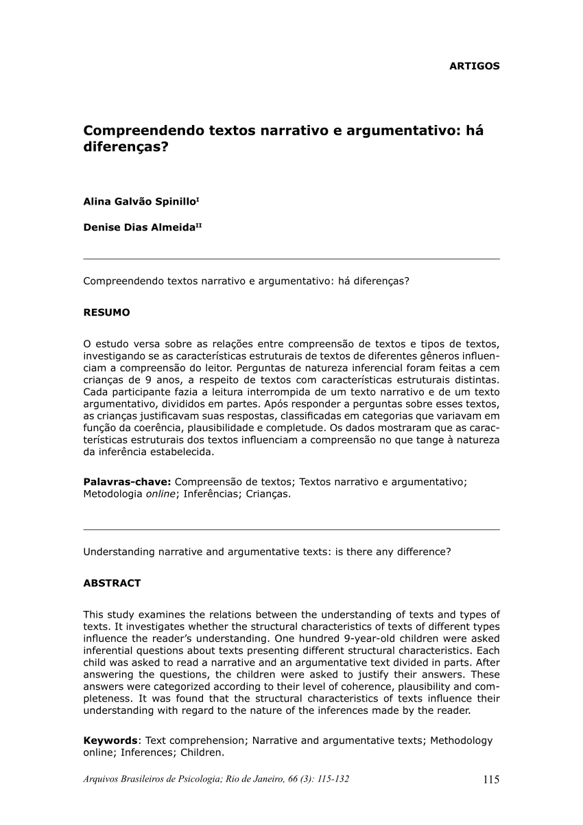 Compreendendo textos narrativo e argumentativo: há diferenças?