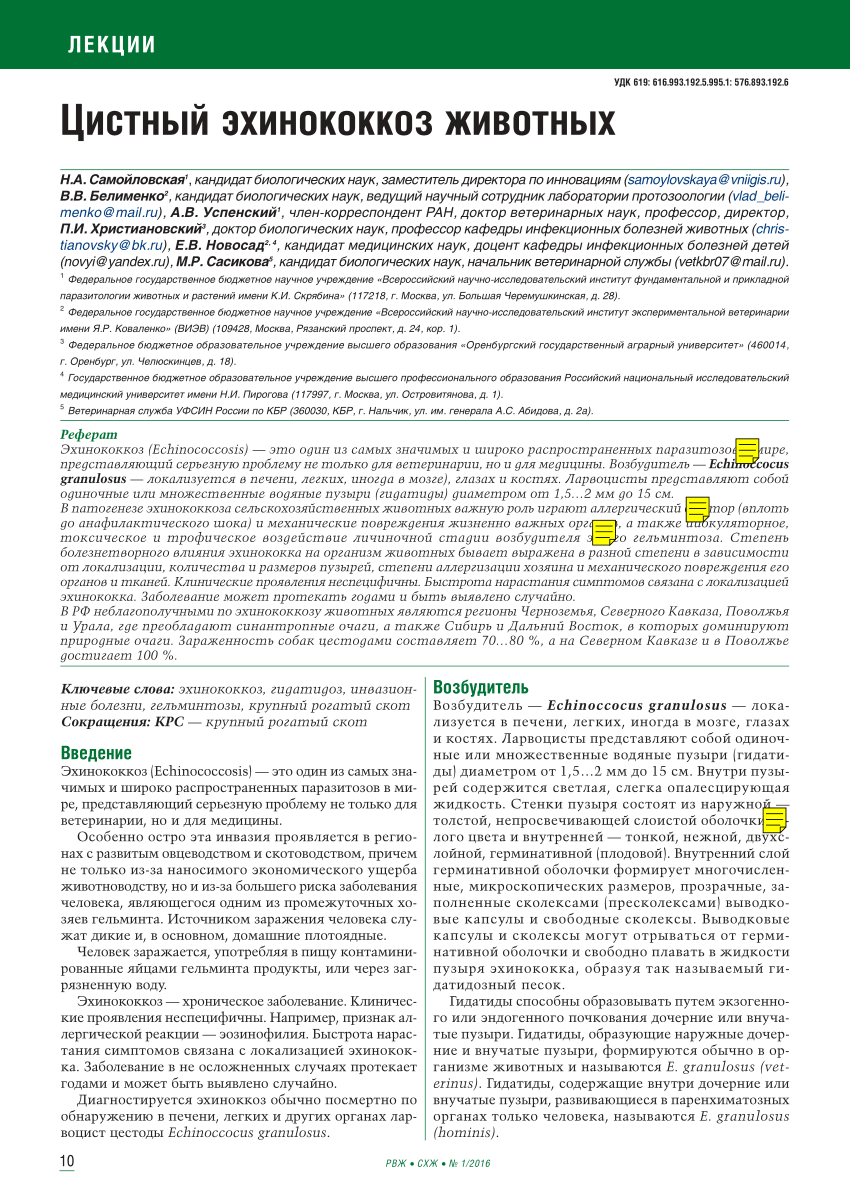 PDF) Цистный эхинококкоз животных