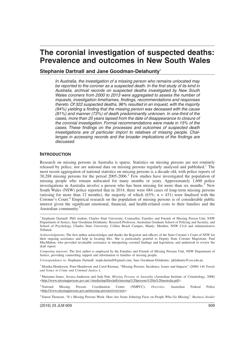 Pdf The Coronial Investigation Of Suspected Deaths Prevalence