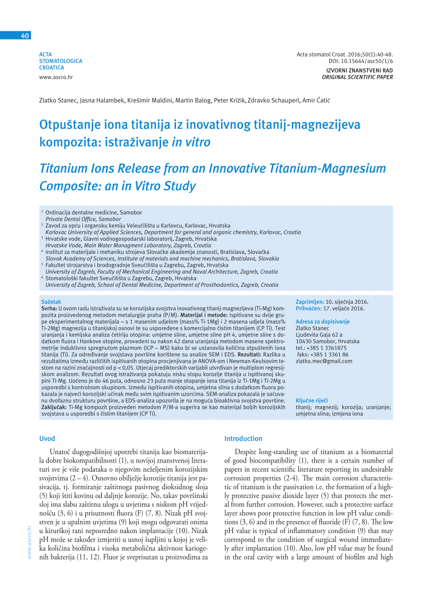 PDF Titanium Ions Release from an Innovative Titanium Magnesium ...
