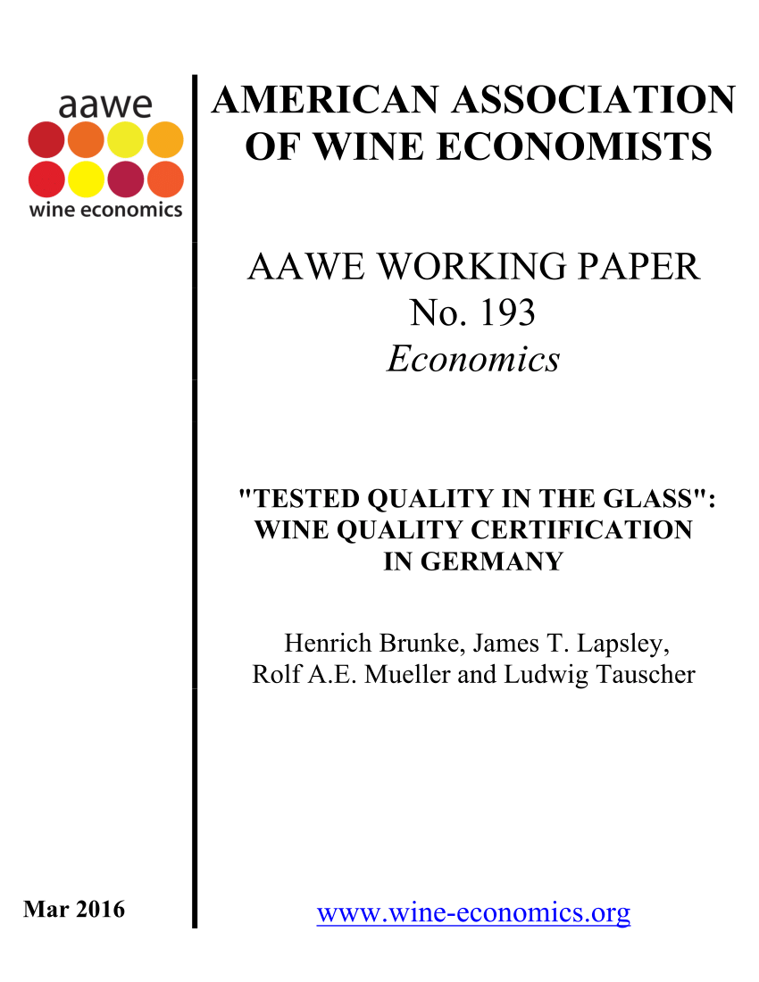 PDF) “Tested Quality in the Glass”: Wine Quality Certification In Germany