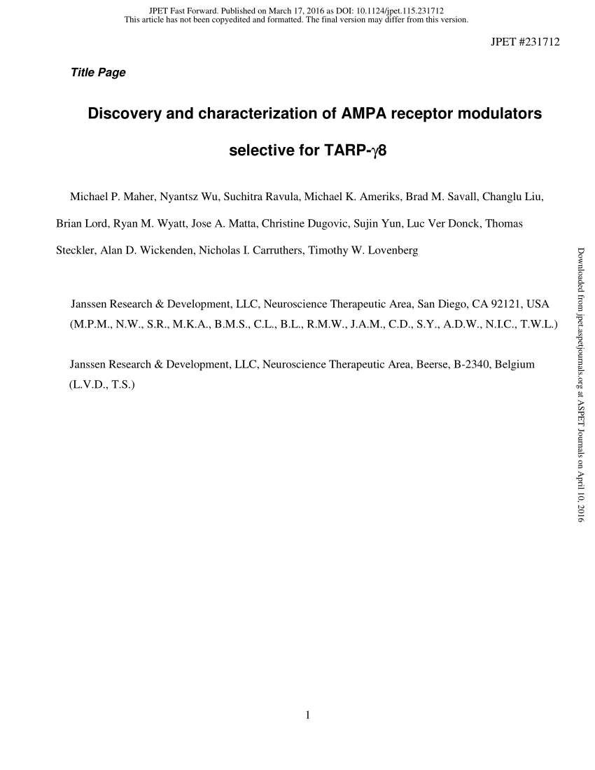 Pdf Discovery And Characterization Of Ampa Receptor Modulators Selective For Tarp G8