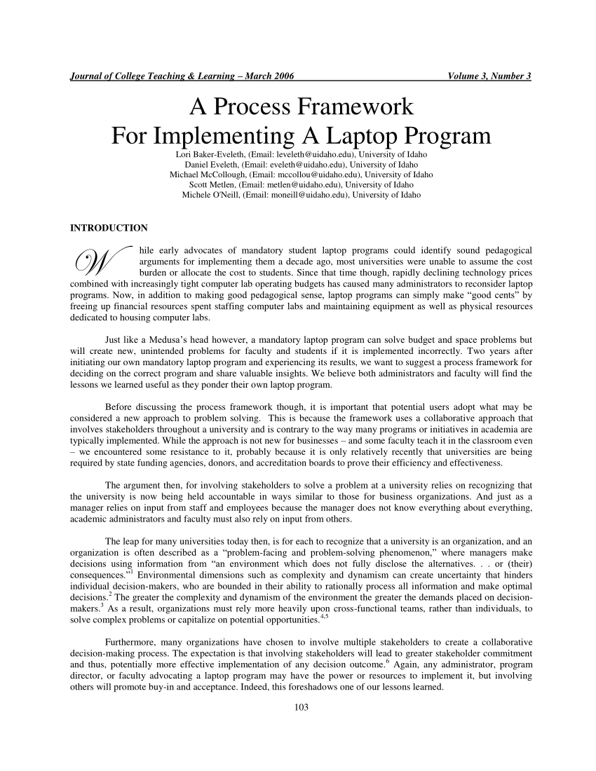 Pdf A Process Framework For Implementing A Laptop Program