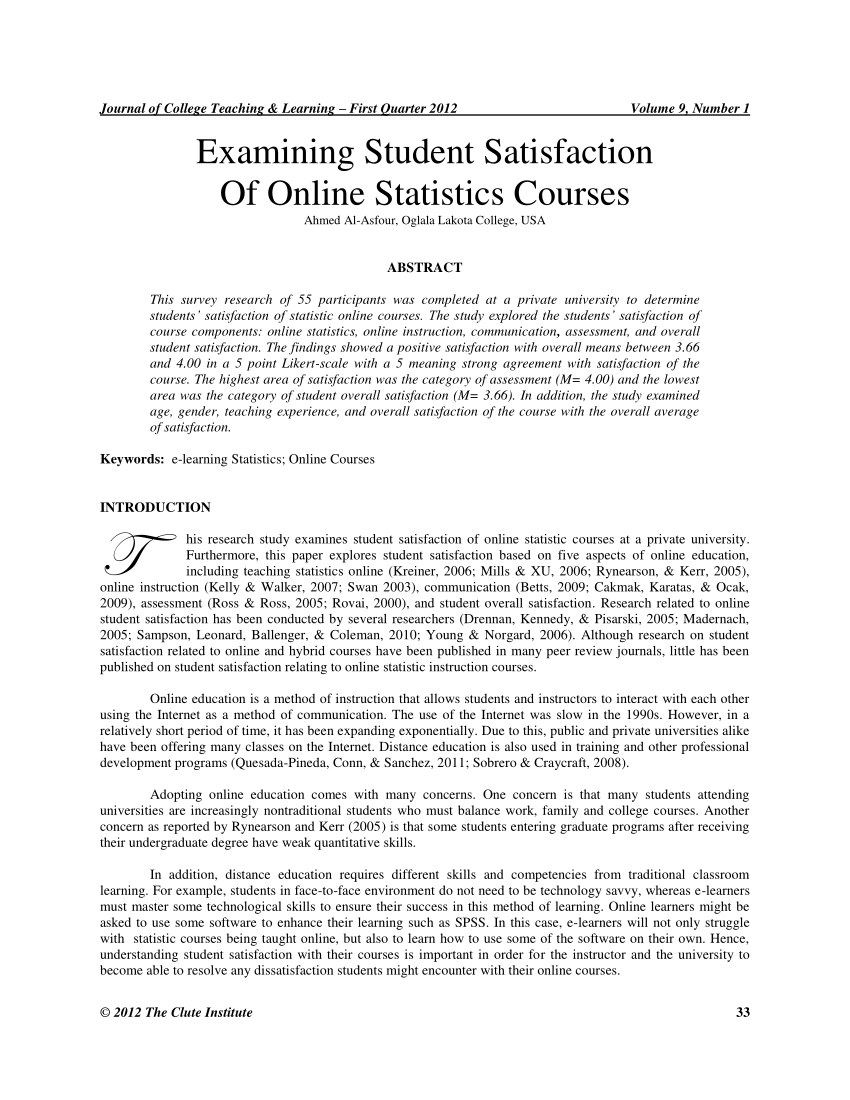 Pdf Examining Student Satisfaction Of Online Statistics Courses