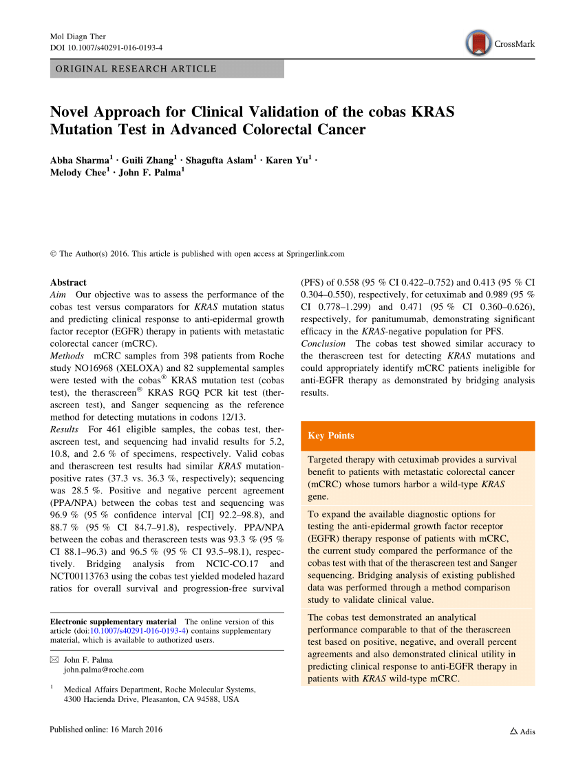 PDF) Novel Approach for Clinical Validation of the cobas KRAS ...