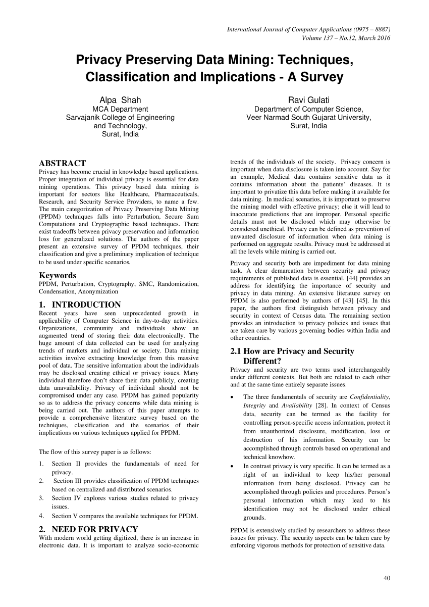 Pdf Privacy Preserving Data Mining Techniques Classification And Implications A Survey