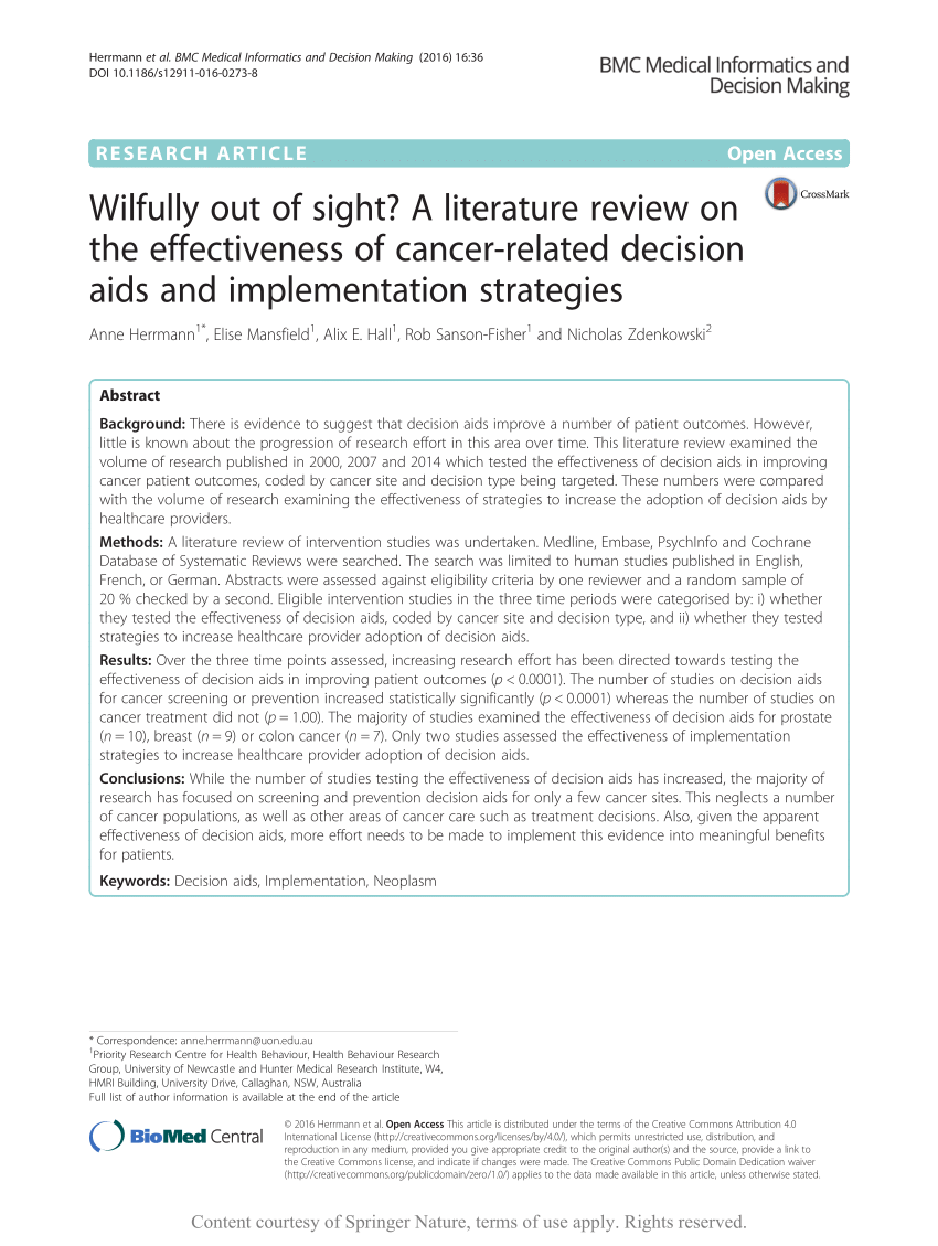 literature review on decision aids