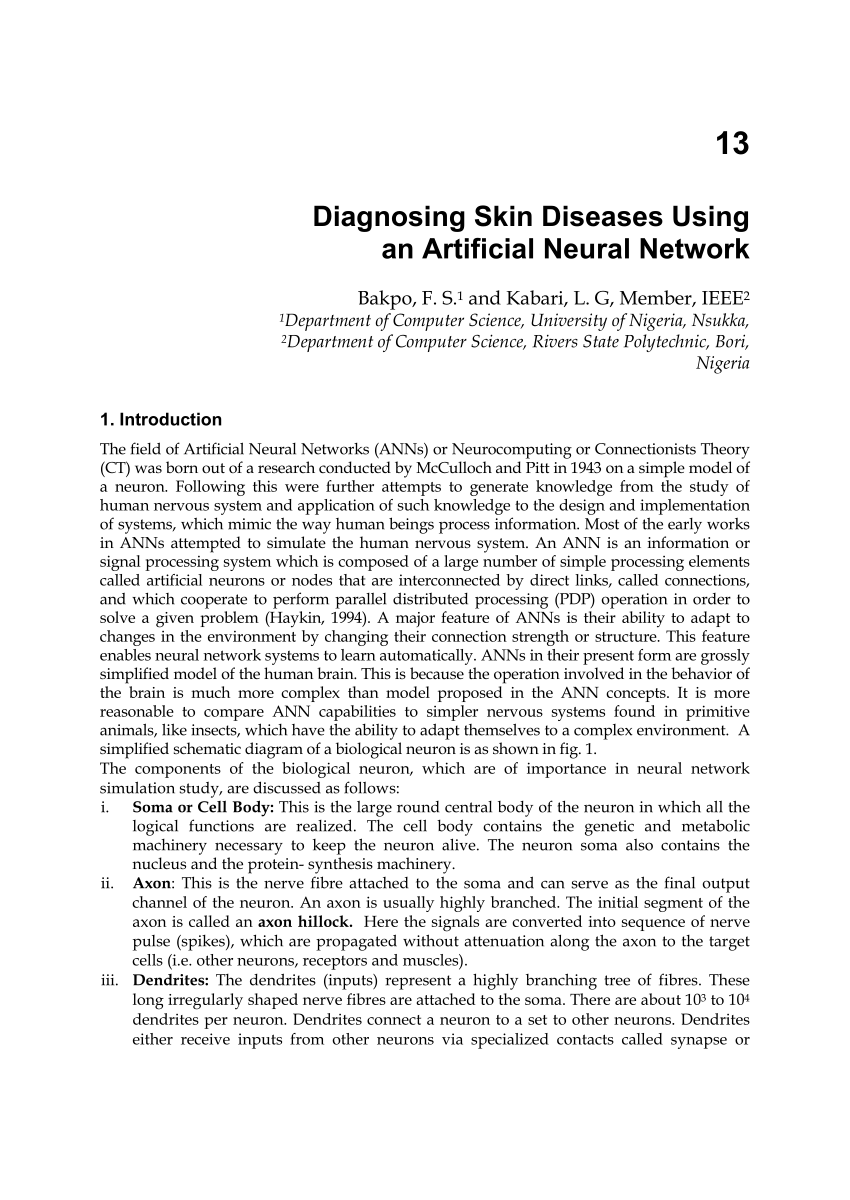 (PDF) Diagnosing Skin Diseases using an Artificial Neural Network