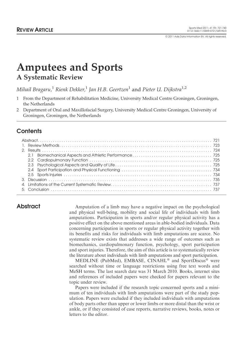 Pdf Amputees And Sports A Systematic Review