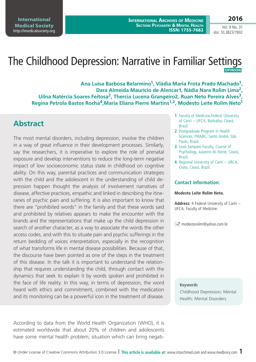 childhood depression case study example